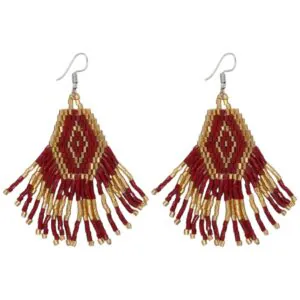 Beaded Earrings Red Gold Miyuki Beads F19