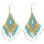 beaded earrings turquoise gold white 2 miyuki hand beaded earrings 2 krazy bear