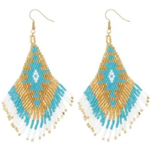 Beaded Earrings Turquoise Gold White 2 Miyuki Beads F2