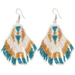 beaded earrings turquoise gold white miyuki hand beaded earrings 22 krazy bear