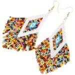 beaded earrings white multi color miyuki hand beaded earrings 3 krazy bear