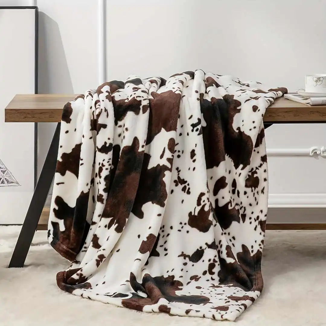 black and brown cow plush blanket krazy bear trading post 3