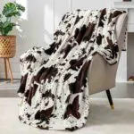 Plush Blanket King Black And Brown Cow Print