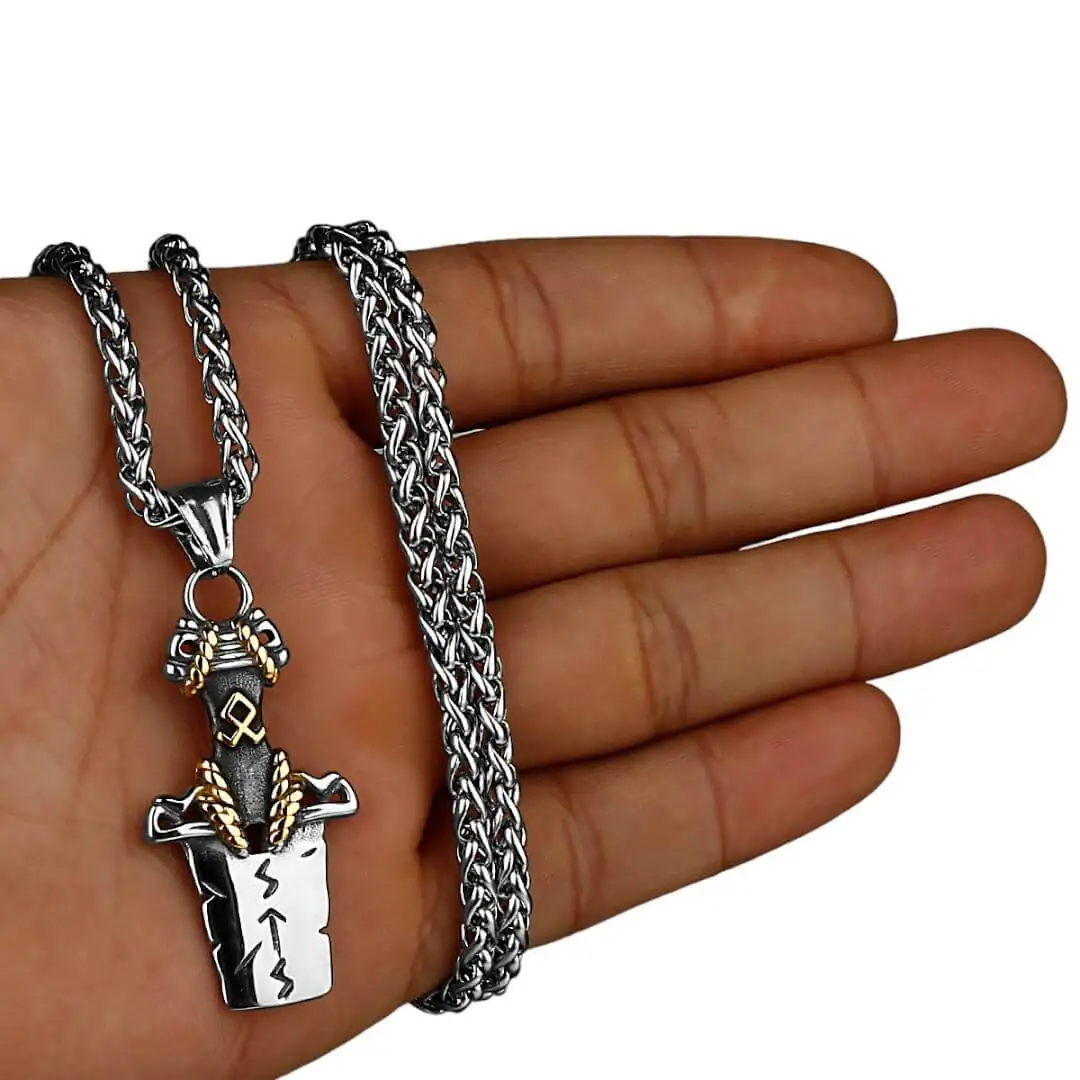 Broken Viking Sword Stainless Steel Necklace Gold