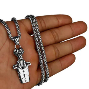 Broken Viking Sword Stainless Steel Necklace Silver