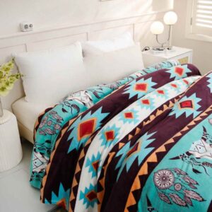 brown and green steer plush blanket krazy bear trading post 1