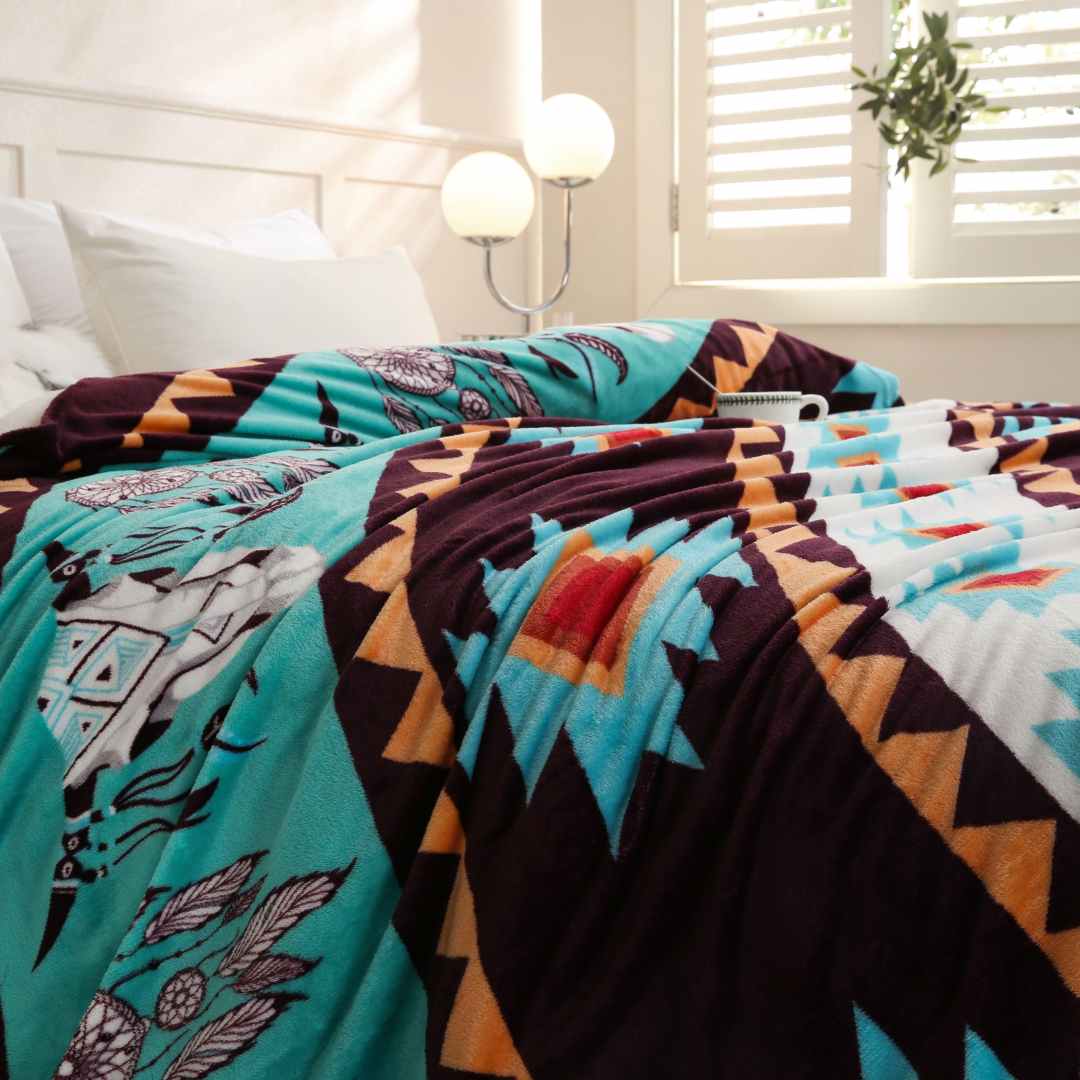 brown and green steer plush blanket krazy bear trading post 3