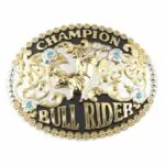 Champion Bull Rider Belt Buckle with Rhinestones-Silver-Black-Gold