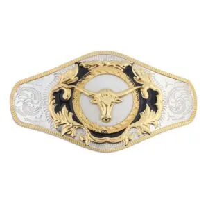 Charro Belt Buckle Bull with Silver-Gold-Black