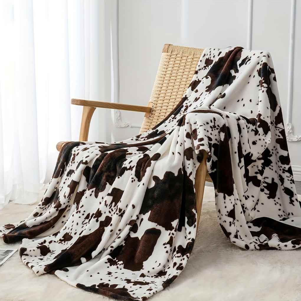 Plush Blanket Black And Brown Cow Print