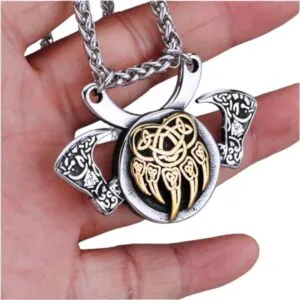 Double Axe Bear Paw Stainless Steel Necklace Gold