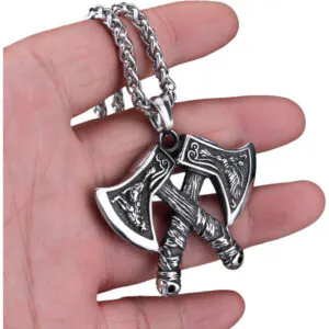 Double Axe Stainless Steel Necklace 1 Silver