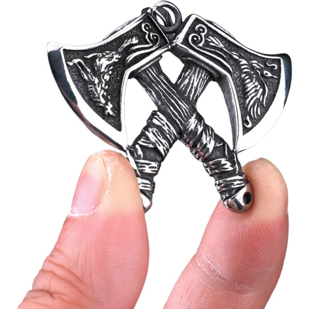 Double Axe Stainless Steel Necklace 1 Silver - Image 2