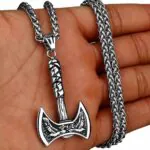 Double Axe Stainless Steel Necklace Silver