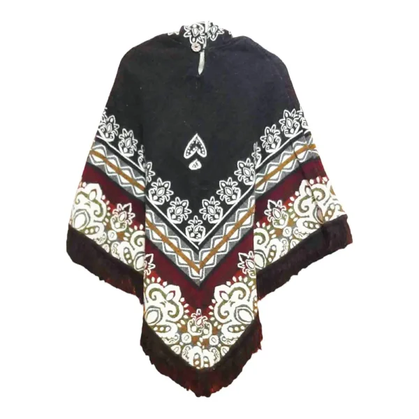 Ecuador Poncho Geometric Diamond Black Burgundy 1