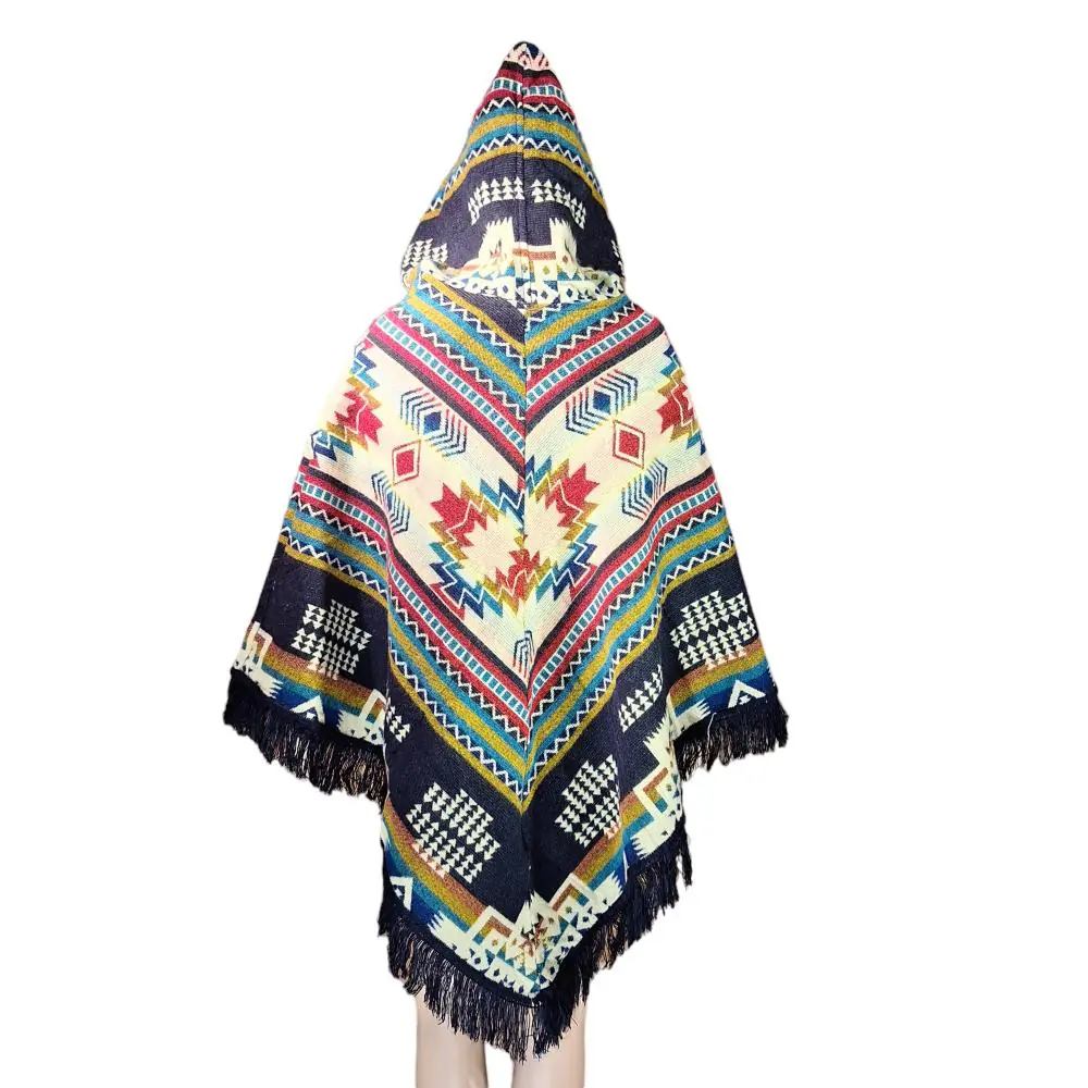 ecuador poncho geometric diamond black gold red 2