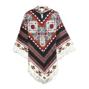 Ecuador Poncho Geometric Diamond Red Grey Black