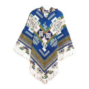 Ecuador Poncho Geometric Diamond Blue Gold White