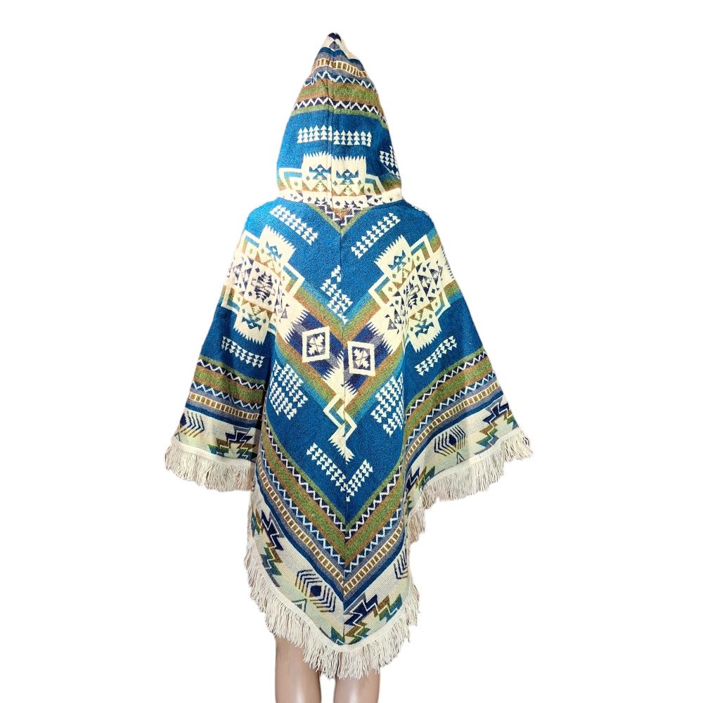 ecuador poncho geometric diamond blue gold white 2