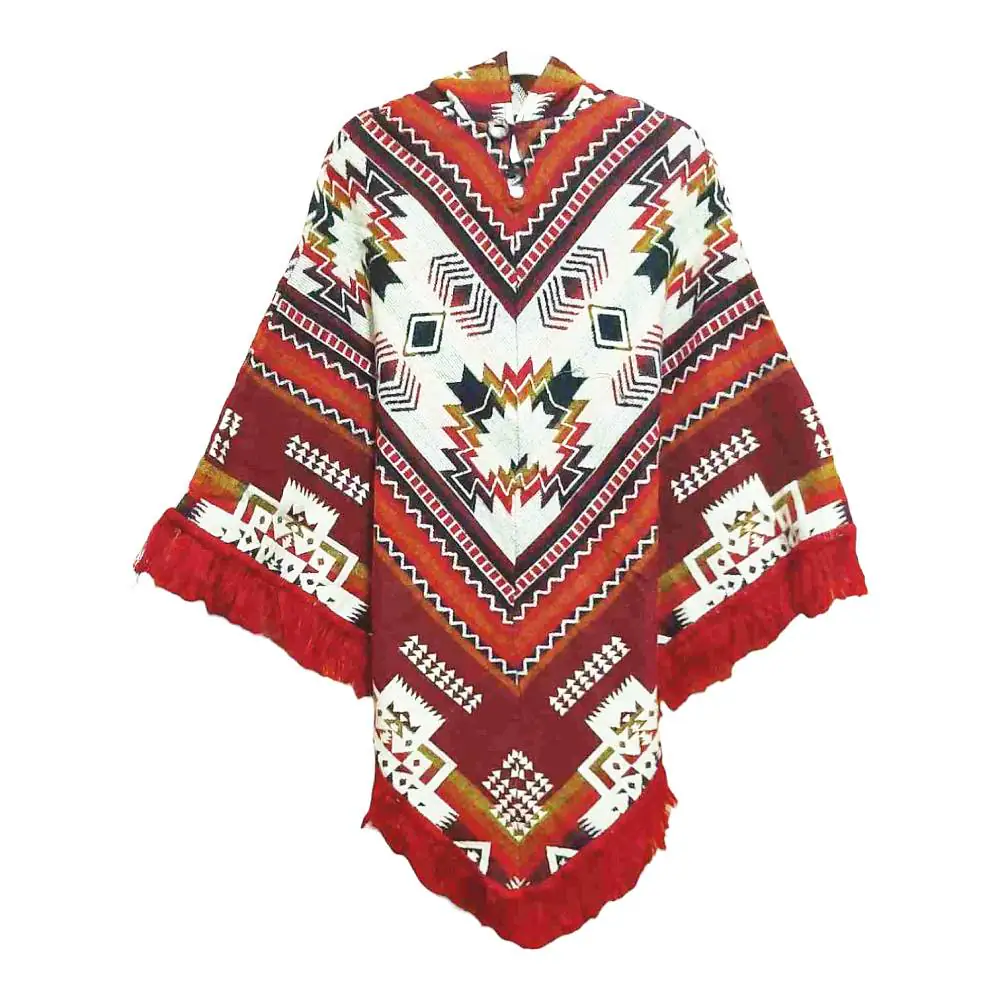 ecuador poncho geometric diamond burgundy white red 1