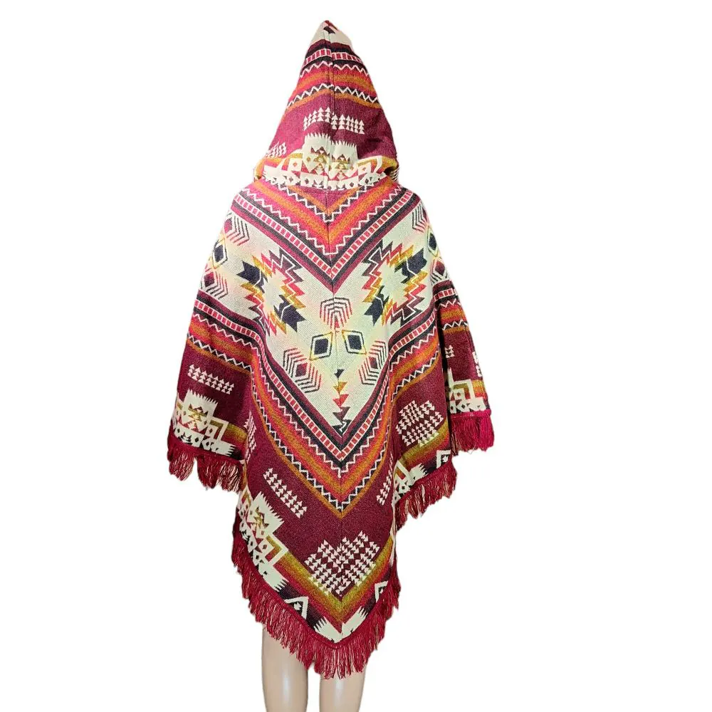 ecuador poncho geometric diamond burgundy white red 2