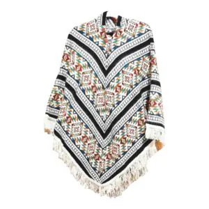 Ecuador Poncho Geometric Diamond Grey Black White 1