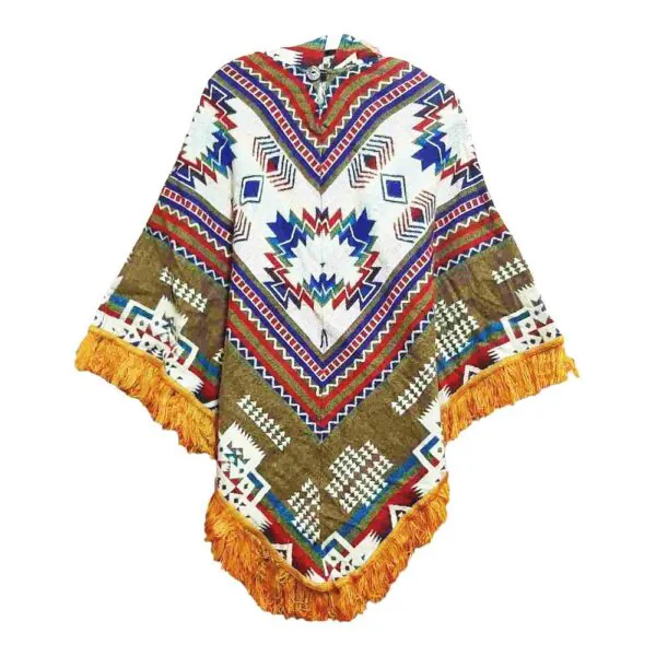 Ecuador Poncho Geometric Diamond Olive Blue Red 1