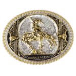 End of the Trail Belt Buckle Gold-Silver-Black
