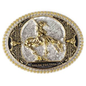 End of the Trail Belt Buckle Gold-Silver-Black