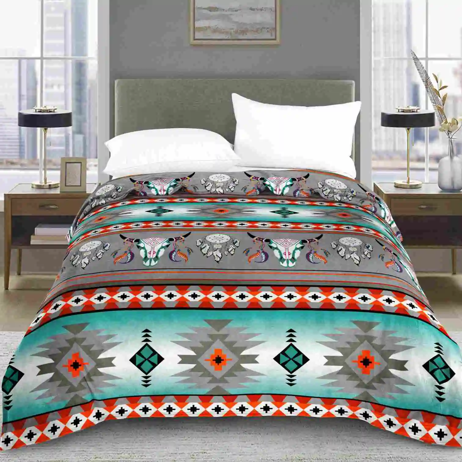 Native Fleece King Blanket Green Steer