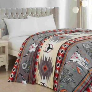 Native Design Fleece King Blanket Grey White Steer