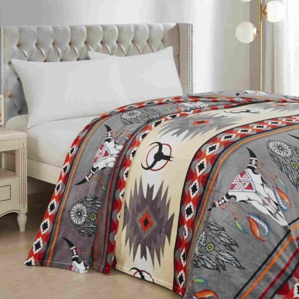 Native Design Fleece King Blanket Grey White Steer