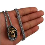 Hooded Skull Stainless Steel Necklace 1 Gold And Silver