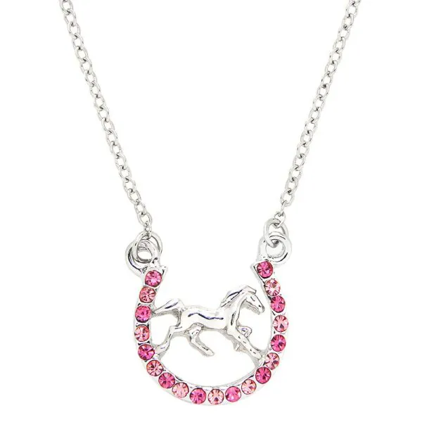 Horse Necklace White Gold S4 Pink