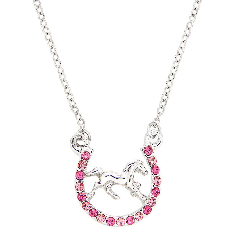 Horse Necklace White Gold S4 Pink