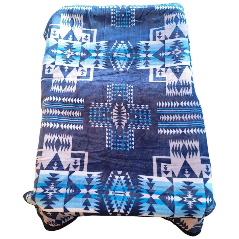 King Size Super Soft Native Aztec Blanket Blue Silver