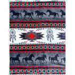 Plush Blanket King Grey And Red Horse
