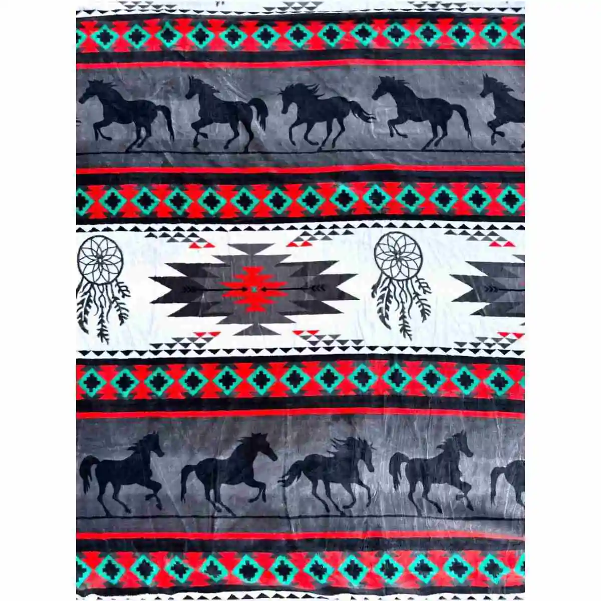 Plush Blanket King Grey And Red Horse