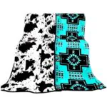 2-Ply Reversible Plush Blanket King Turquoise, Black And Cow Print