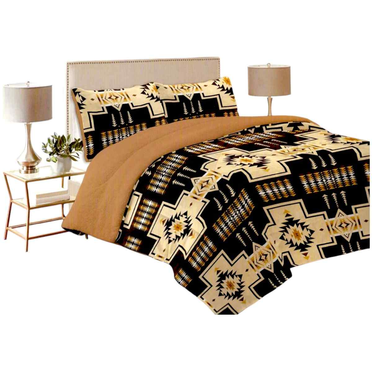 Sherpa Plush Blanket King Tan And Black
