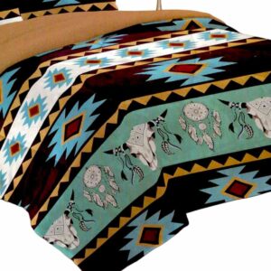 Sherpa Plush Blanket King Brown And Turquoise