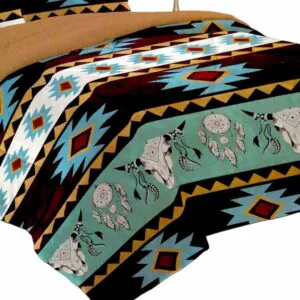 Sherpa Plush Blanket King Brown And Turquoise