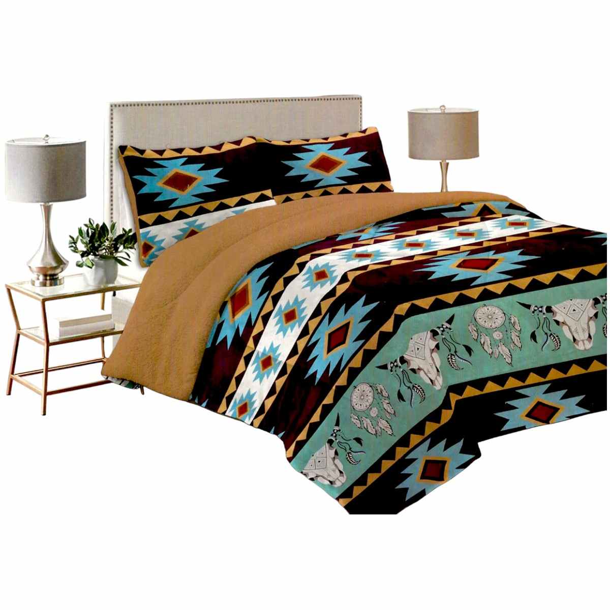 krazy bear blanket sherpa brown green steer