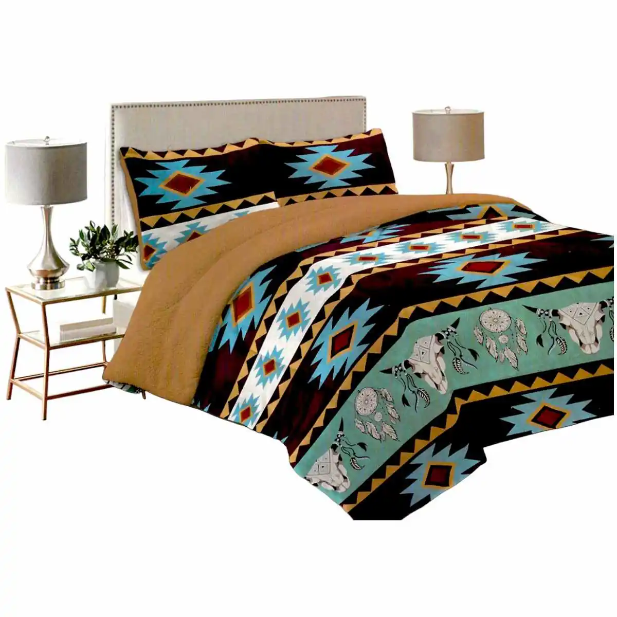 krazy bear blanket sherpa brown green steer