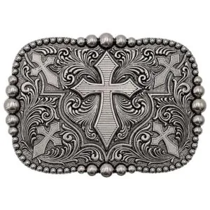 Pewter Colored Cross Belt Buckle Vintage Style