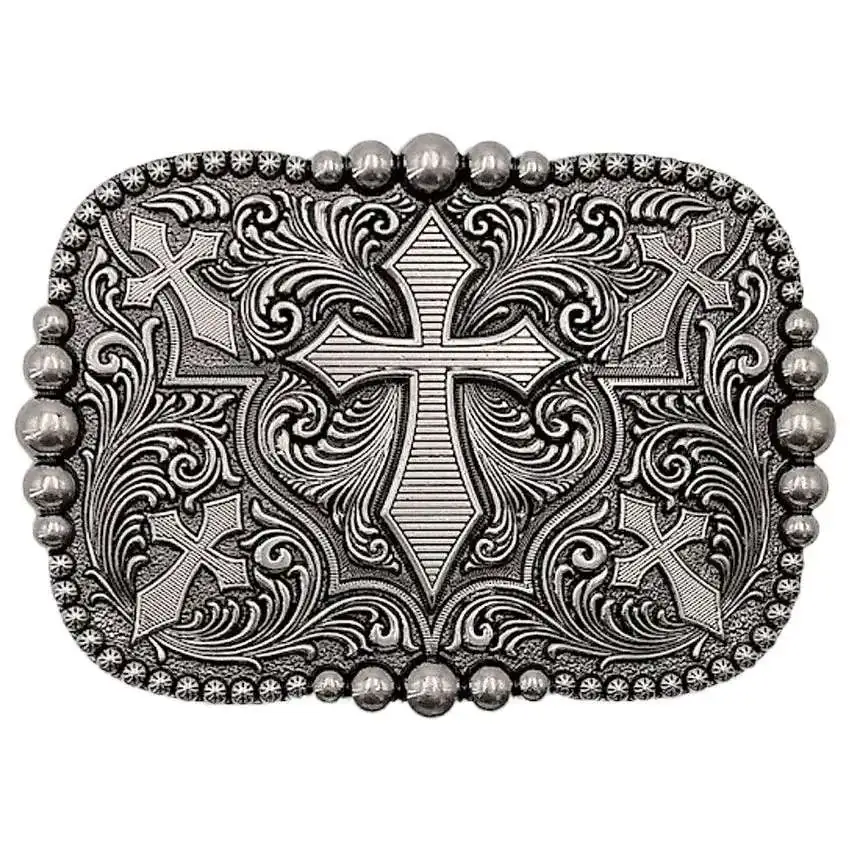 Pewter Colored Cross Belt Buckle Vintage Style