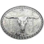 Longhorn Skull Belt Buckle Oval Silver