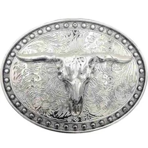 Longhorn Skull Belt Buckle Oval Silver