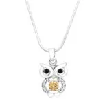 Owl Necklace White Gold S1 Clear And Amber
