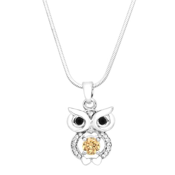 Owl Necklace White Gold S1 Clear And Amber